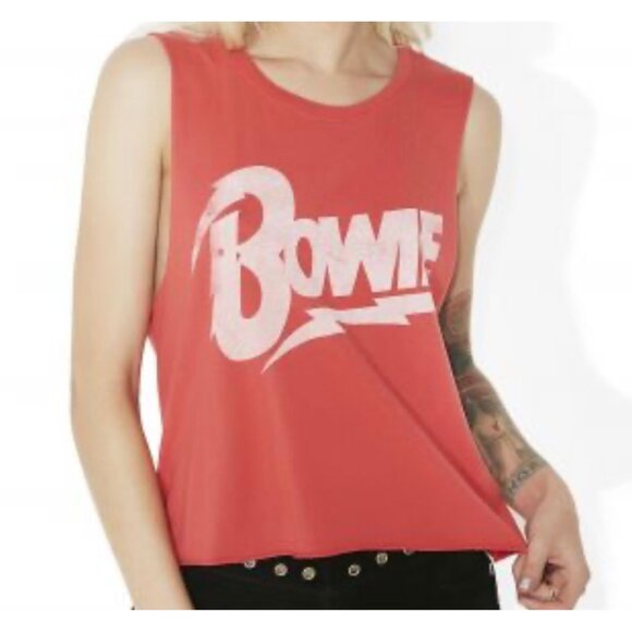 Daydreamer Tops - Daydreamer Bowie Ziggy Stardust Tour 72 Tank Top Crew Neck Cotton Blend Raw Edge